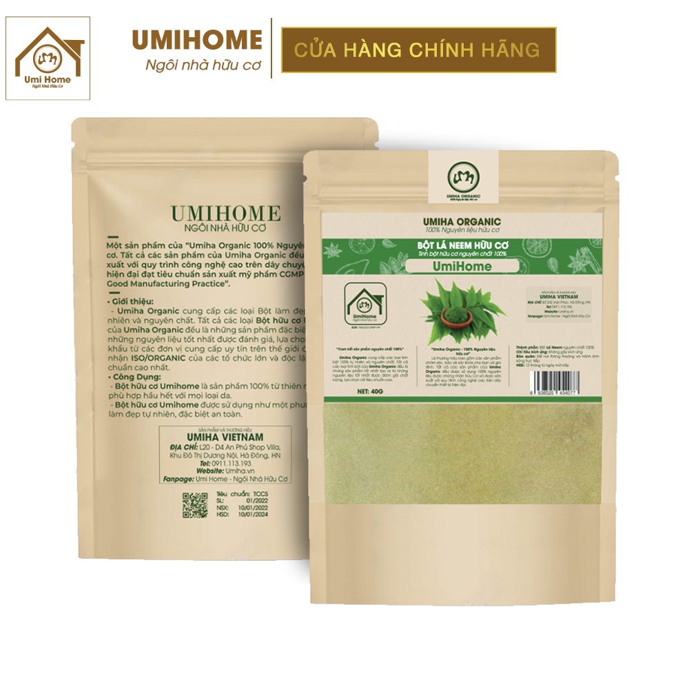 Bột Lá Neem hữu cơ UMIHOME nguyên chất 135G - Dưỡng da trắng sáng, loại bỏ mụn thâm nám hiệu quả