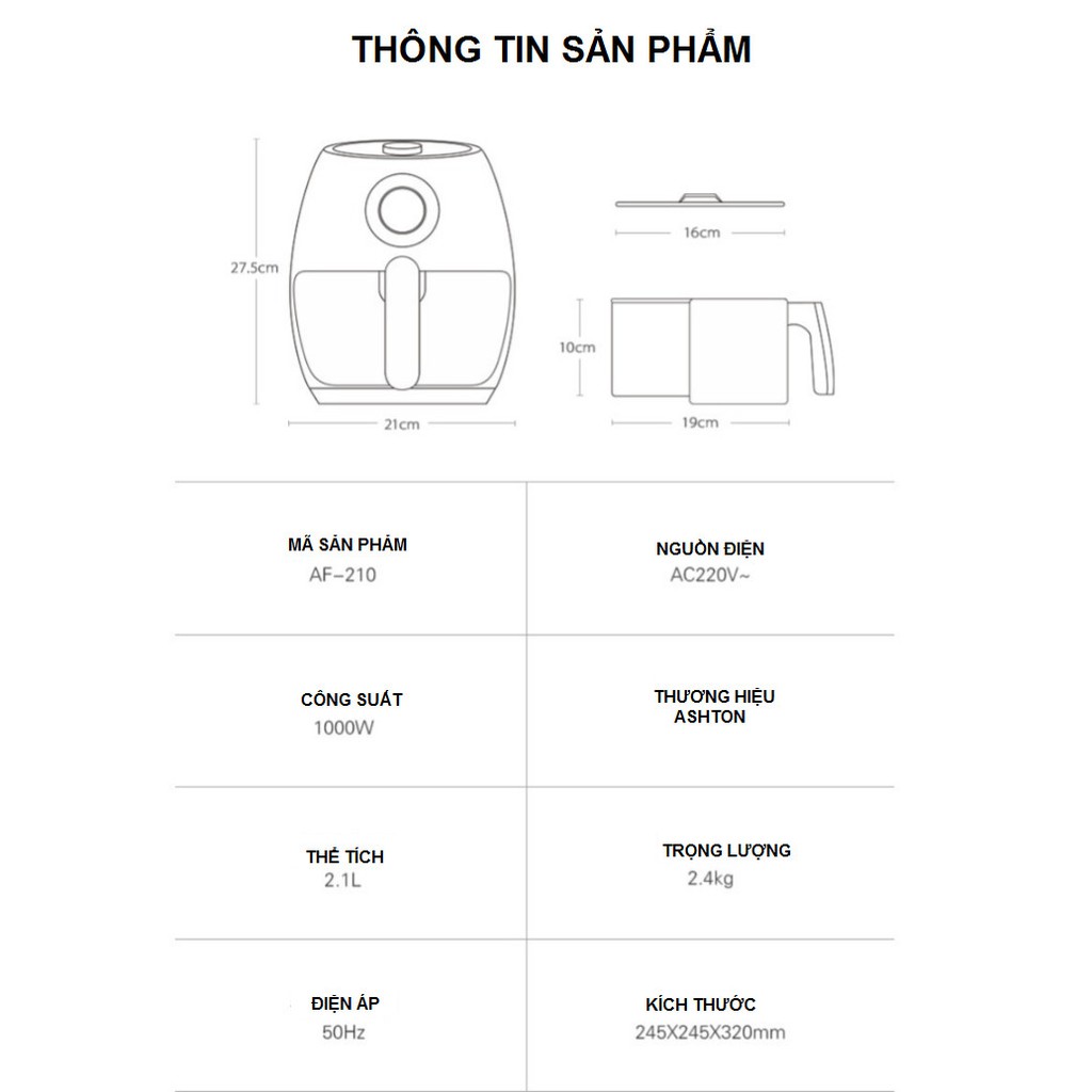 Nồi chiên không dầu 200°C E1126-2020 - Home and Garden