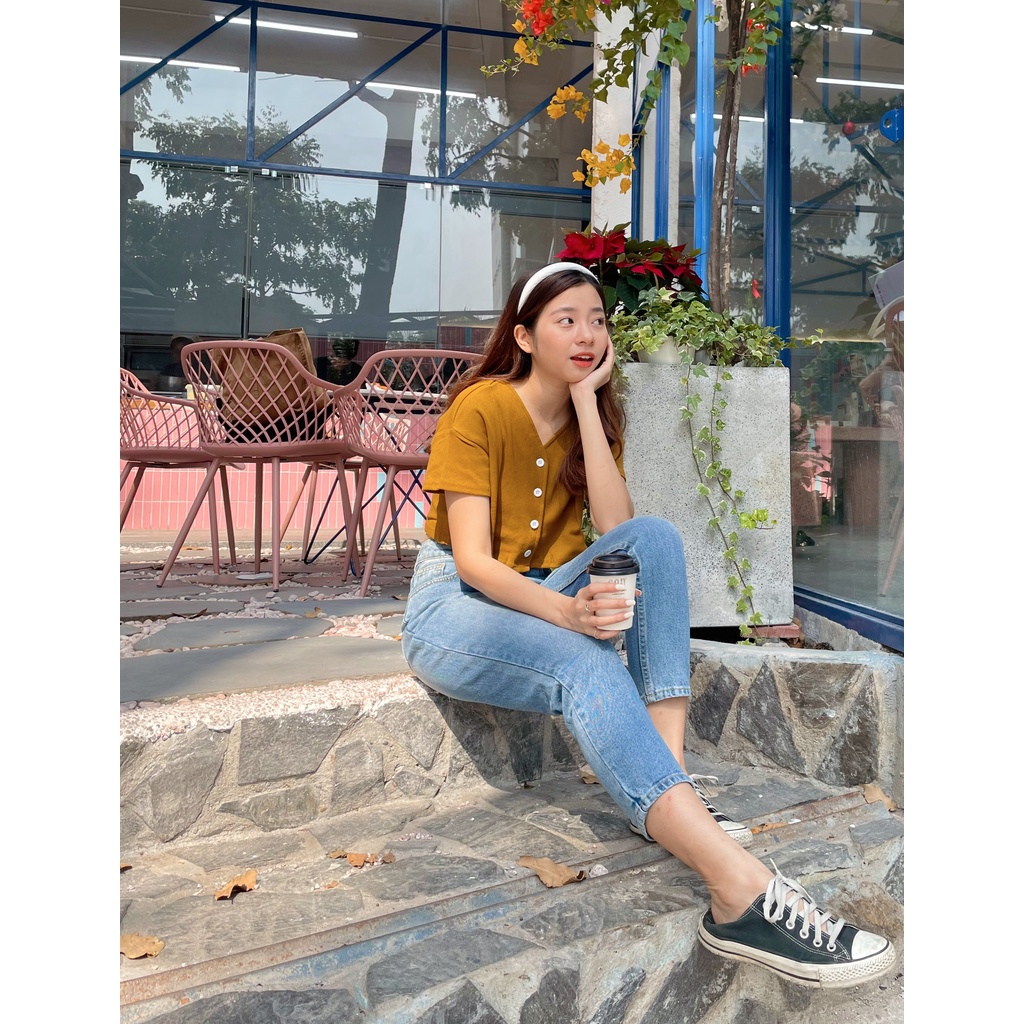 Quần Jeans Lữ Lưng Cao Dáng Baggy Fit Wash Đùi Màu Xanh  LDM-102B