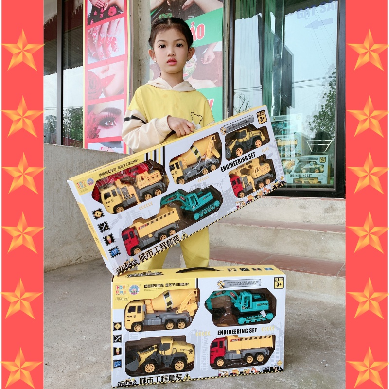 Bộ đồ chơi ô tô cỡ lớn, mô hình các loại xe xây dựng : máy múc, cần cẩu, xe trộn,xe tải