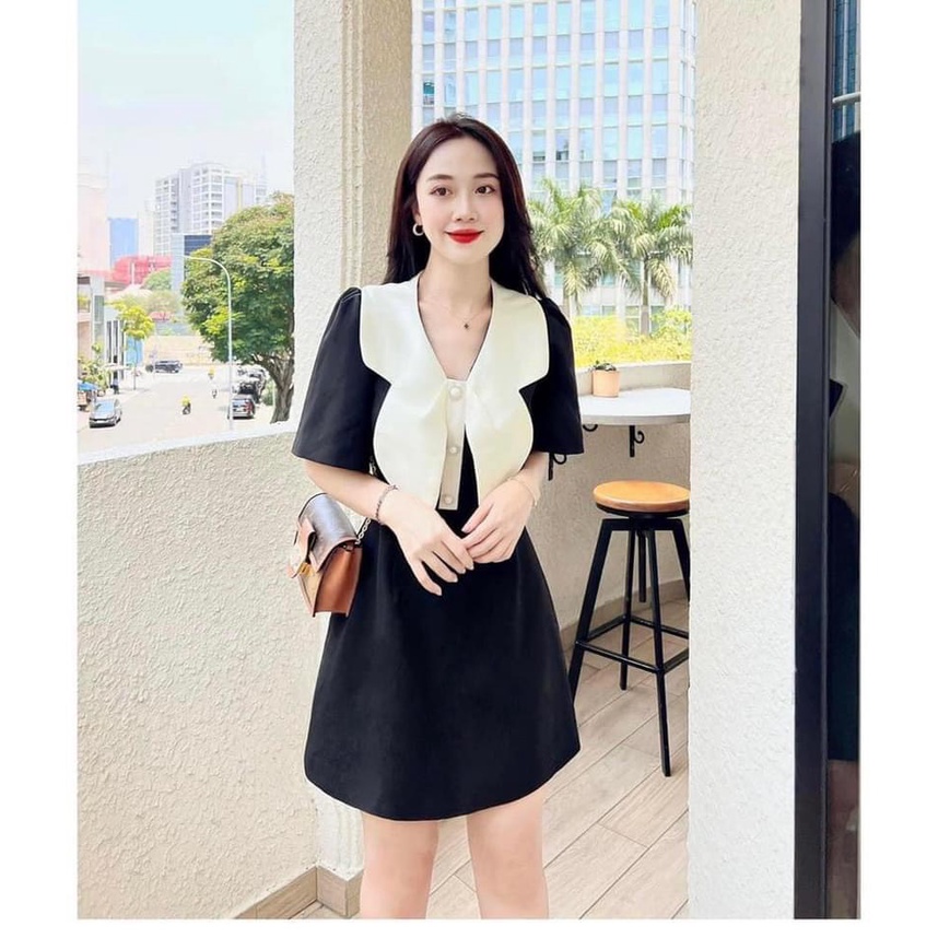 Váy suông nữ cổ sen trắng, đầm nữ phong cách hàn quốc