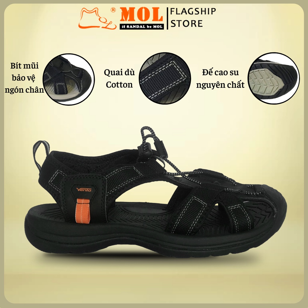 Giày Sandal Vento Bít Mũi VNXK Đế Cao Su Quai Dù Thích Hợp Đi Làm Đi Phượt Đạp Xe Màu Đen Full Mã NV7606