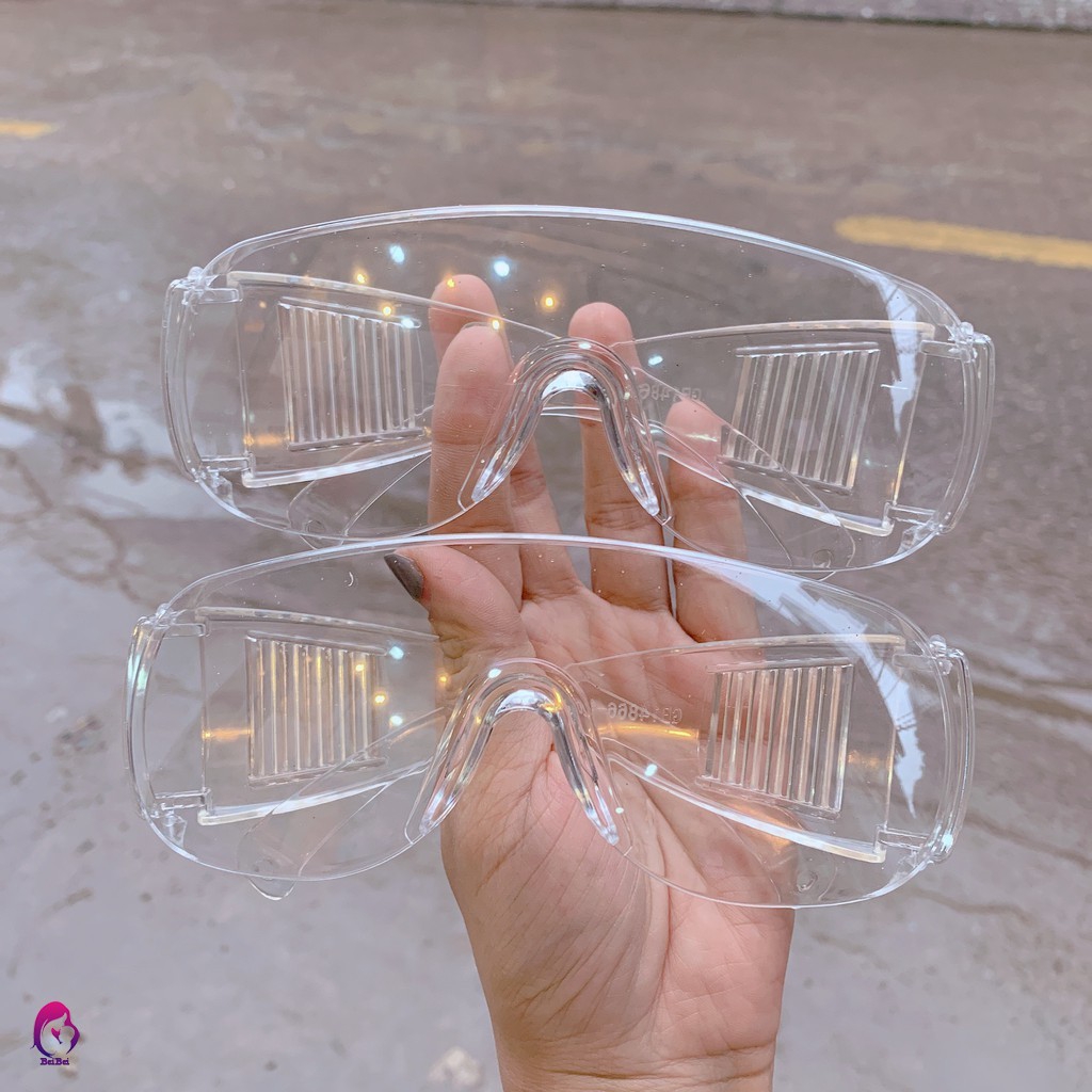 Kính bảo hộ phòng dịch ngăn tia bắn, che chắn gió bụi chống tia UV mắt vuông trong suốt unisex nam nữ