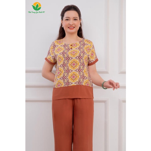 Bộ lanh trung niên quần dài áo cộc tay B06.2219 - Thời Trang Gia Đình VT