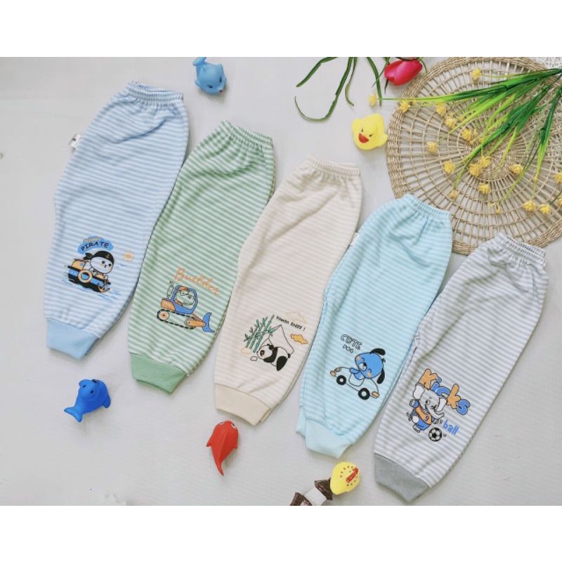 Quần Nỉ cotton thu đông bo gấu mã Kẻ cho bé 3-12kg / nhiều mẫu