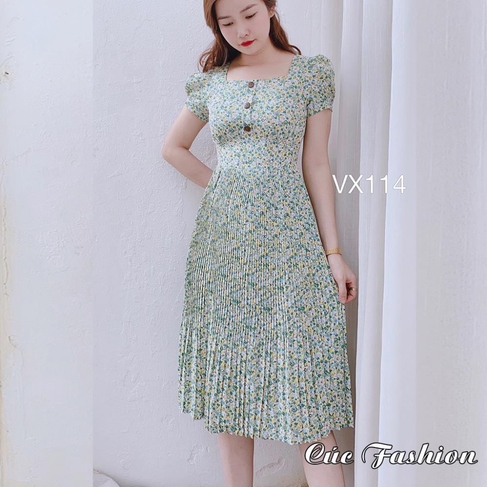 Váy liền thân công sở cao cấp đẹp Cúc Fashion VX114 váy nữ hoa nhí cúc gỗ , ❕