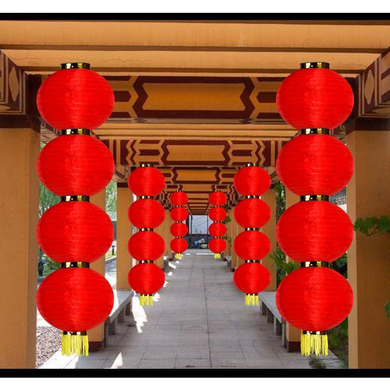 Lồng Đèn Giấy Chống Nước Dạng Gập Tròn Phối Tua Rua Trang Trí Nhà Cửa