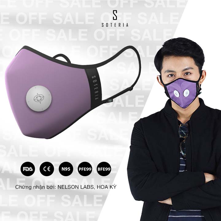 Khẩu trang tiêu chuẩn Quốc Tế Soteria Pro Mask,  bộ lọc bụi mịn N95 BFE PFE 99 đến 0.1 micromet - Size S,M,L