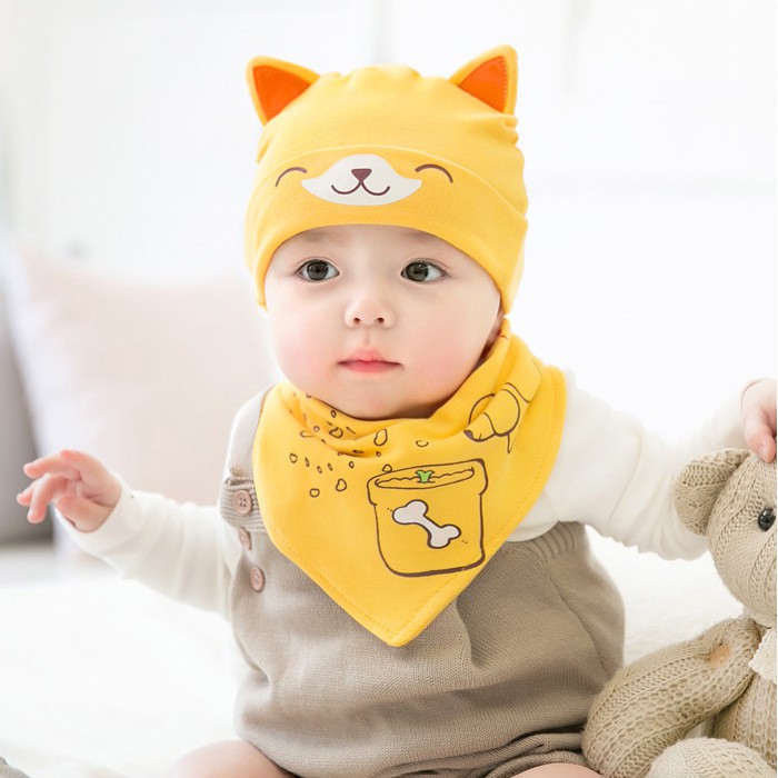 Set khăn mũ yếm dãi hình thú đáng yêu cho bé chất cotton hàng xuất khẩu