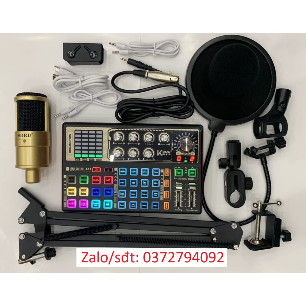 Mới 2022 Trọn Bộ Sound Card K300 plus Và Mic Thu Âm SDRD SD-203 Tặng Kèm Tai Nghe. Bảo Hành Lên Đến 12 Tháng