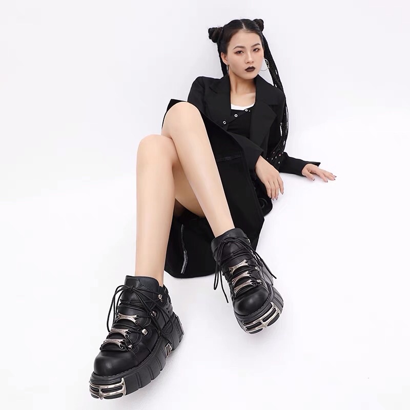 Giày da New Rock đinh tán đế cao 5cm chiến boots giày nam nữ phong cách gothic FOOTMADE