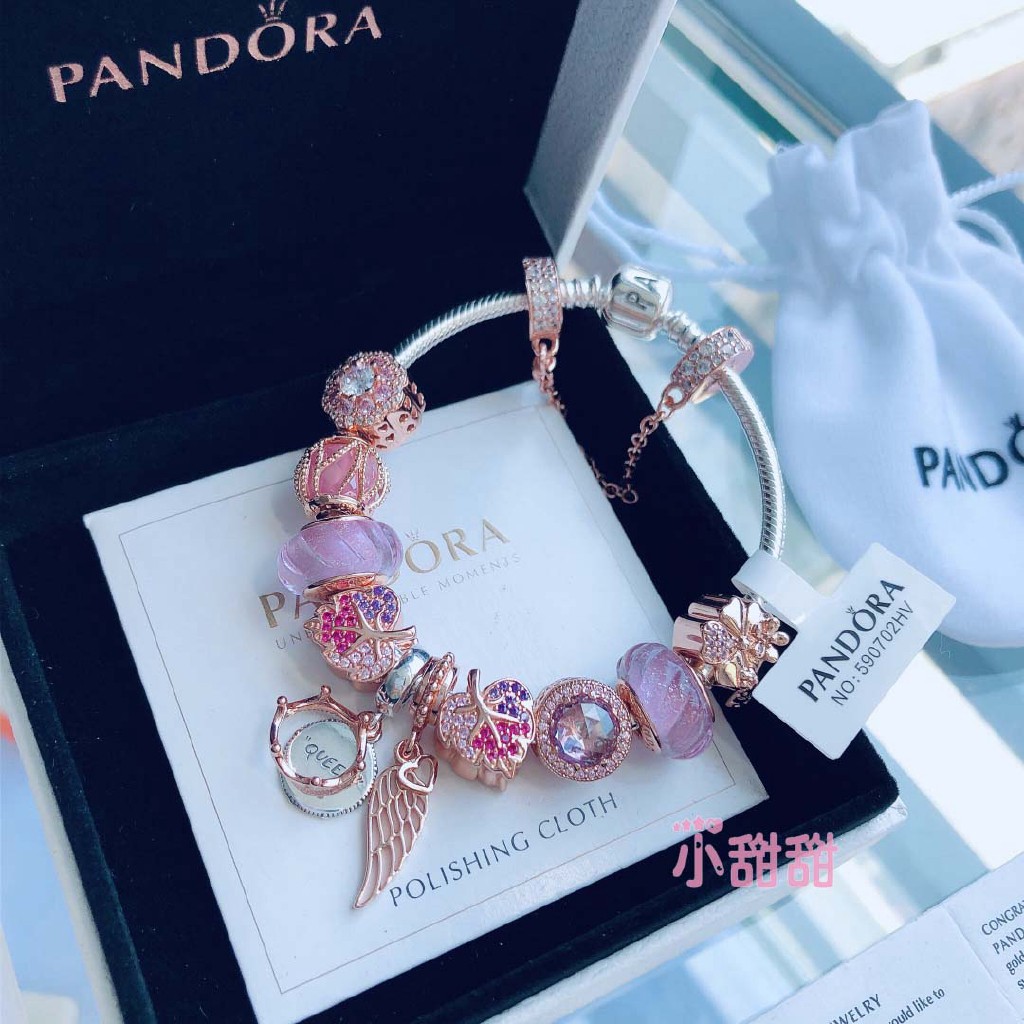 Spot Pandora Vòng Tay Chuỗi Hạt Vàng Hồng Lấp Lánh Kèm Hộp Quà