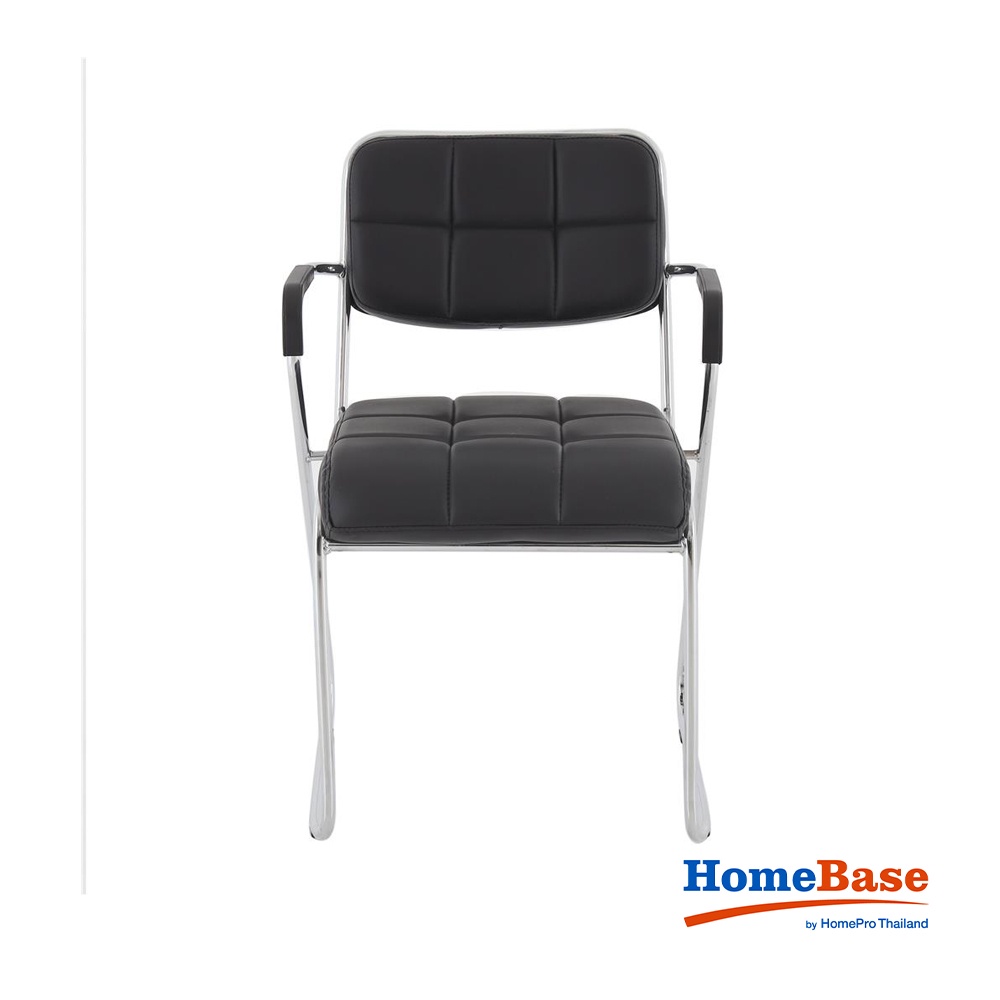 HomeBase FURDINI Ghế văn phòng nhồi bọt biển bọc da PU có khung thép mạ crom UNIT Thái Lan W53xH79x60cm màu đen