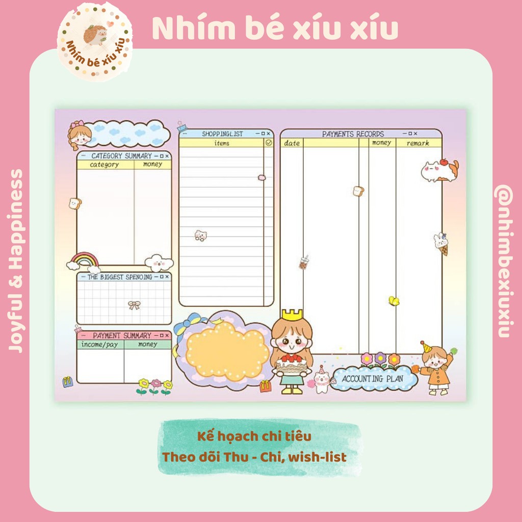 Tập giấy note kế hoạch ngày/tuần/tháng/kế hoạch thu chi 50 tờ 25.3*17.9 cm