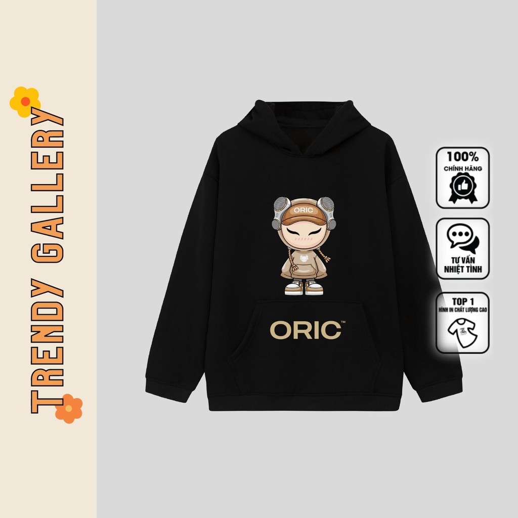 Áo Hoodie Nam Trắng Đen In Hình ORIC Trendy Gallery, Áo Hoodie Nỉ Form Rộng Đơn Giản TV5017