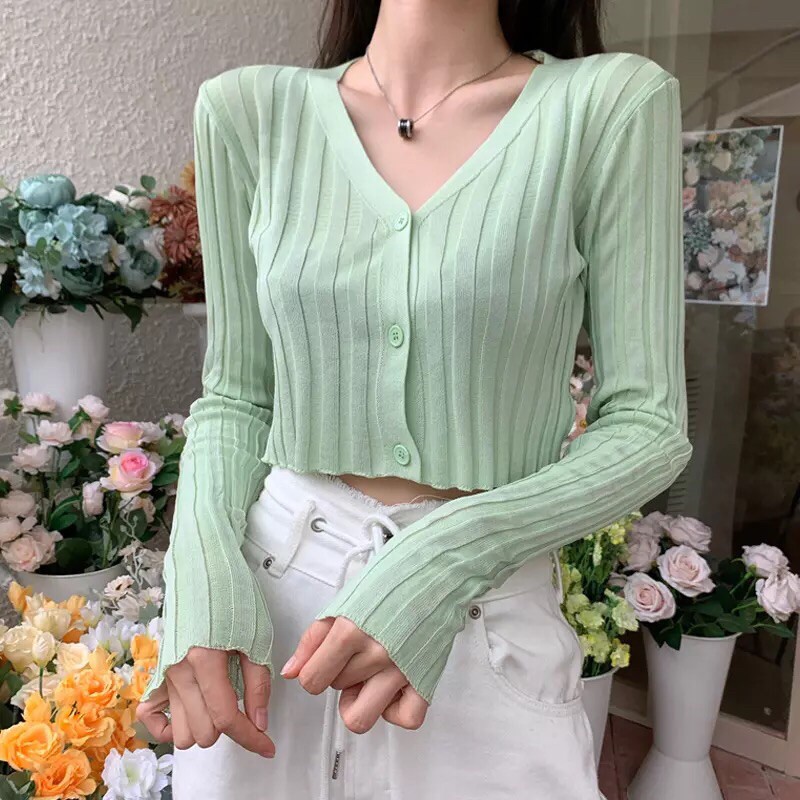 áo len cardigan đũa mỏng 3 khuy cài (7195#)