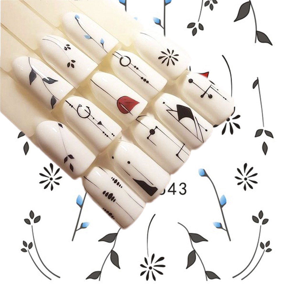 Tờ Sticker Nước Dán Móng Nghệ Thuật Màu Đen Họa Tiết Tùy Chọn