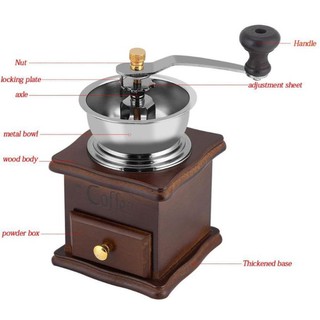 Cối xay cà phê dùng tay tiện lợi vỏ gỗ
