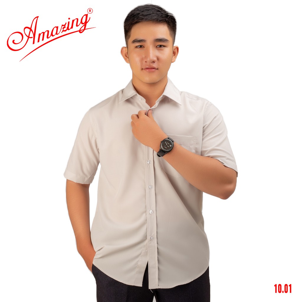 Áo sơ mi nam tay ngắn Amazing, size 50 dến 100kg, form dáng suông, vạt bầu, đường may tỉ mỉ
