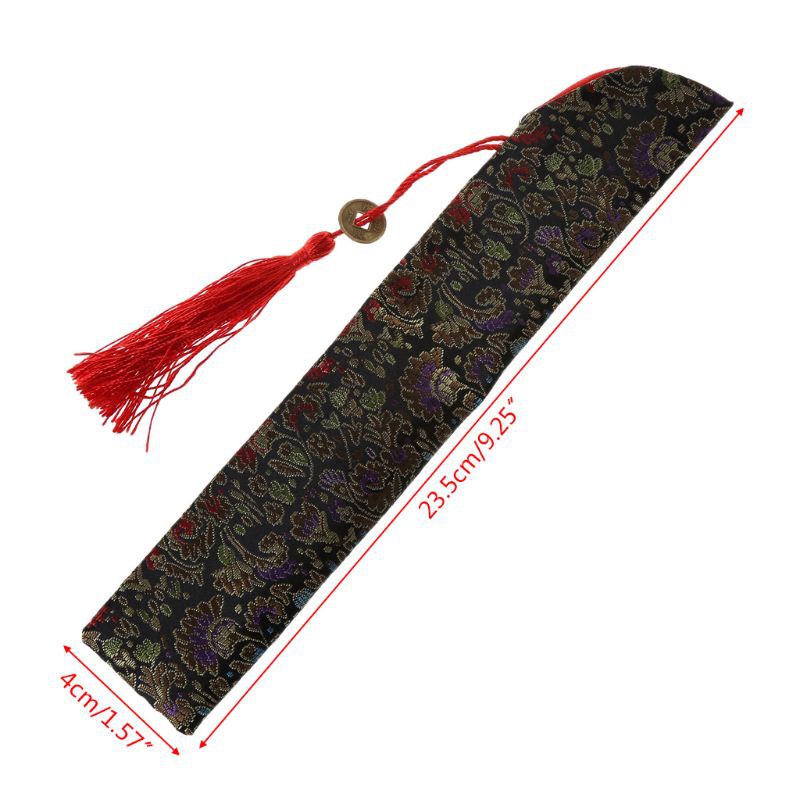 SEL♡♡ Silk Folding Chinese Hand Fan Bag With Tassel Dustproof Holder Protector Pouch Case Cover Retro Style