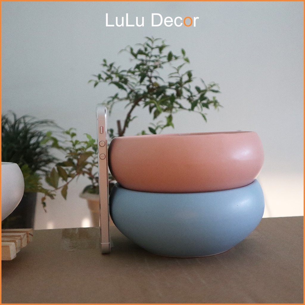 Chậu Trồng Cây - Chậu Men Trơn Bát Tràng 13x5cm, Chậu Trồng Sen Đá, Xương Rồng, Dương Xỉ, Cây Mini Để Bàn