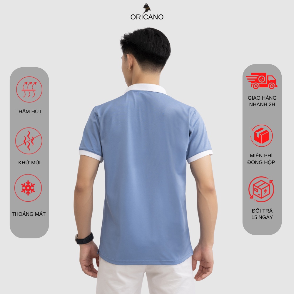 Áo Polo ORICANO Nam Xanh Dương Tay Ngắn Cổ Bẻ Chất liệu 95 Polyester Và 5 Xpander Đẹp Mềm Mịn