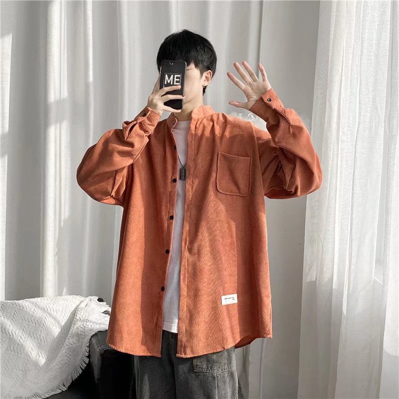 Áo sơ mi tay dài cổ tròn màu trơn phong cách Hàn Quốc thời trang cho nam