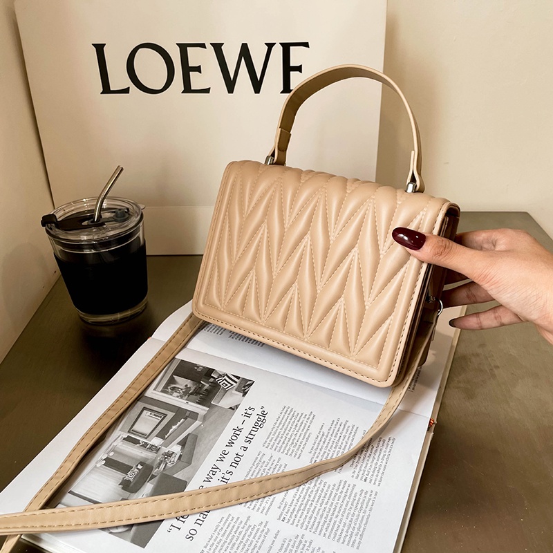 Túi đeo chéo IELGY dáng vuông nhỏ màu trơn họa tiết vân đá phong cách Hàn Quốc cổ điển thời trang cho nữ