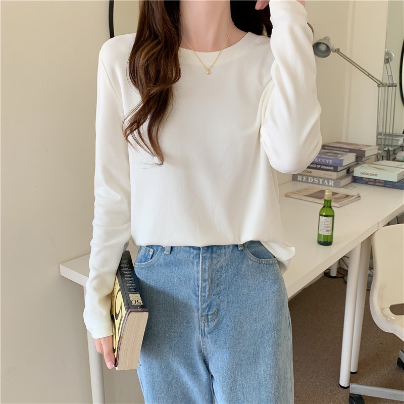 Áo thun NZN tay dài cổ tròn màu trơn thời trang Hàn Quốc cho nữ