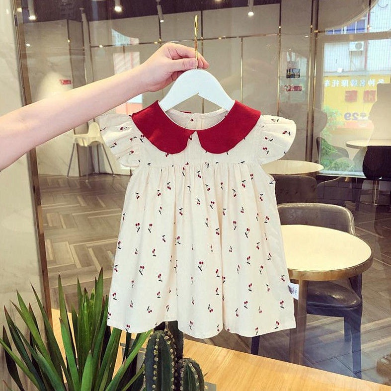 Đầm cổ búp bê thời trang mùa hè phong cách Hàn Quốc cho bé gái