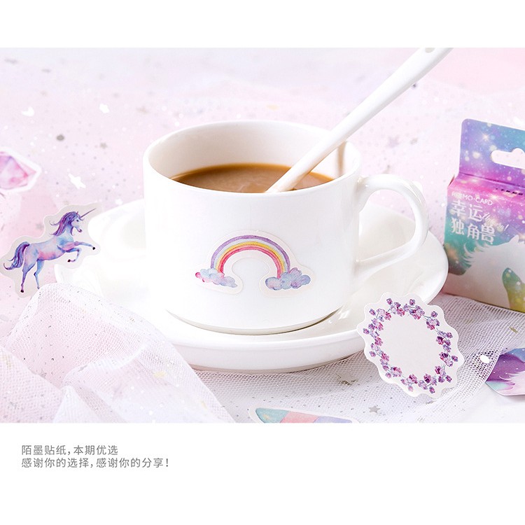 Hộp 46 Nhãn Dán Sticker Trang Trí Kỳ Lân Unicorn Bujo