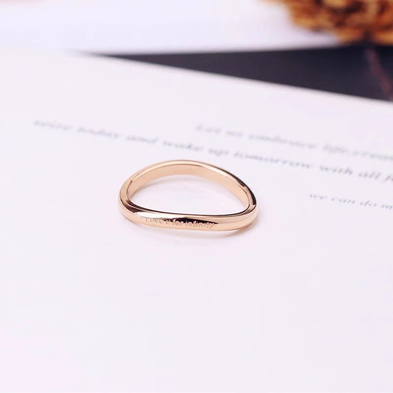Nhẫn Thép Titan Mạ Vàng Hồng 18K Thiết Kế Đơn Giản Dễ Phối Đồ Phong Cách Hàn Quốc Dành Cho Nữ