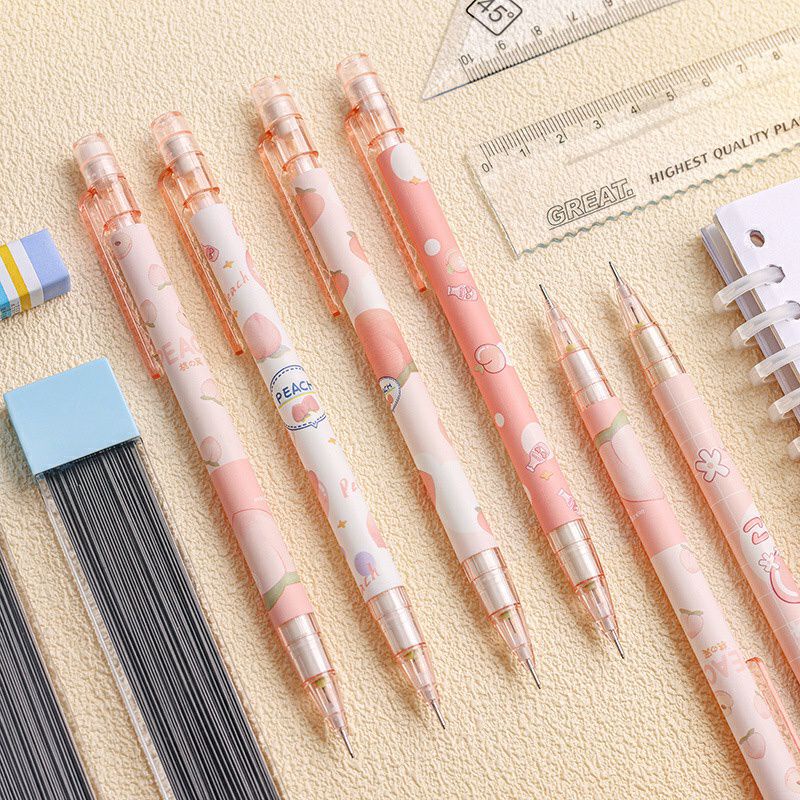 Bút chì bấm 0.5 mm hình trái đào hồng dễ thương kèm đầu tẩy, bút chì kim đào peach quà tặng học sinh sinh viên