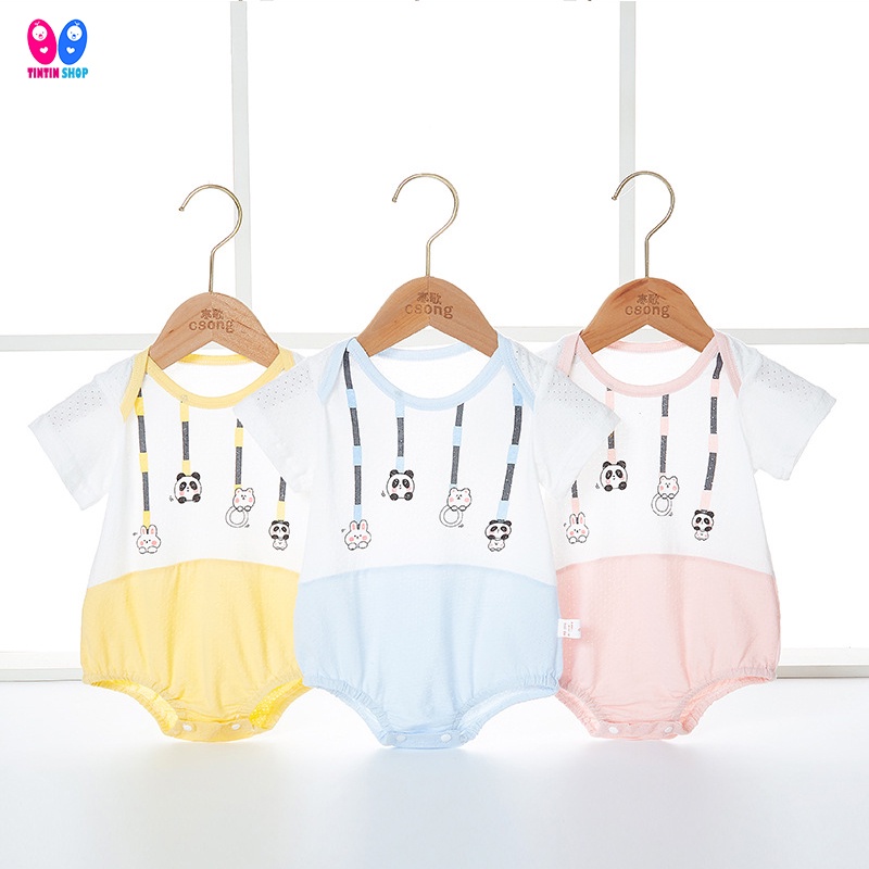 Body chip Quảng Châu Bodysuit cộc tay cotton thông hơi mỏng mát cho bé trai bé gái SLH24