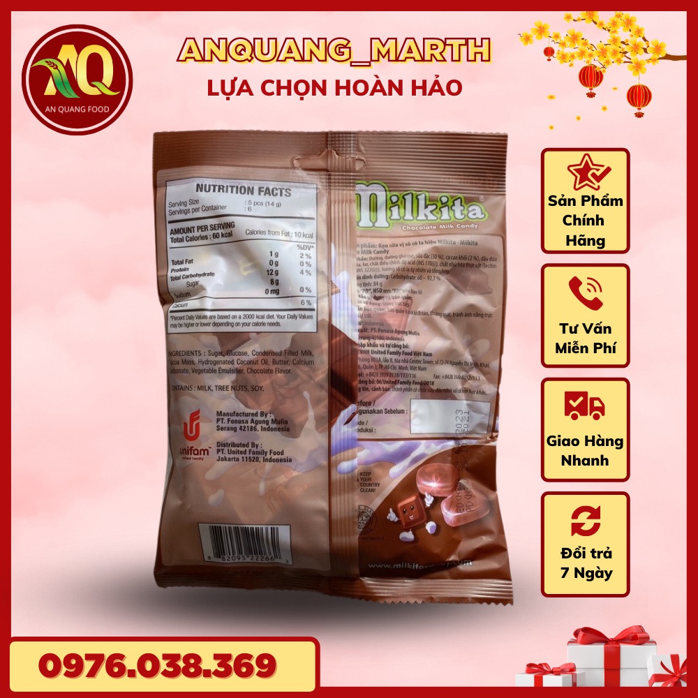 Kẹo Mikita ANQUANG_MARTH, kẹo 30 viên 4 vị sữa, socola,dâu,dưa gói 90gr- Hàng chất lượng