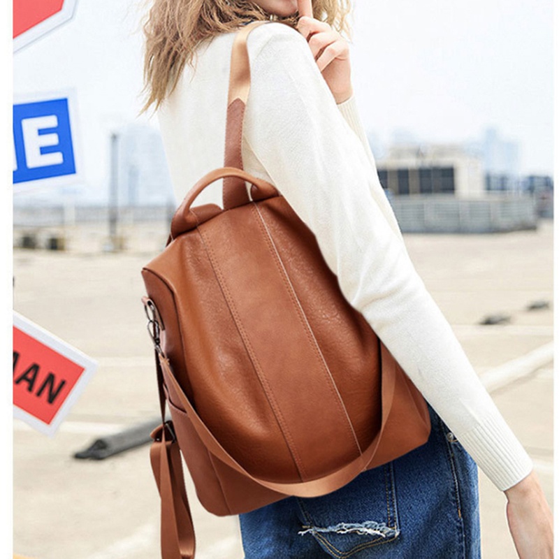 New  fashion bag shoulder bag retro solid color backpack