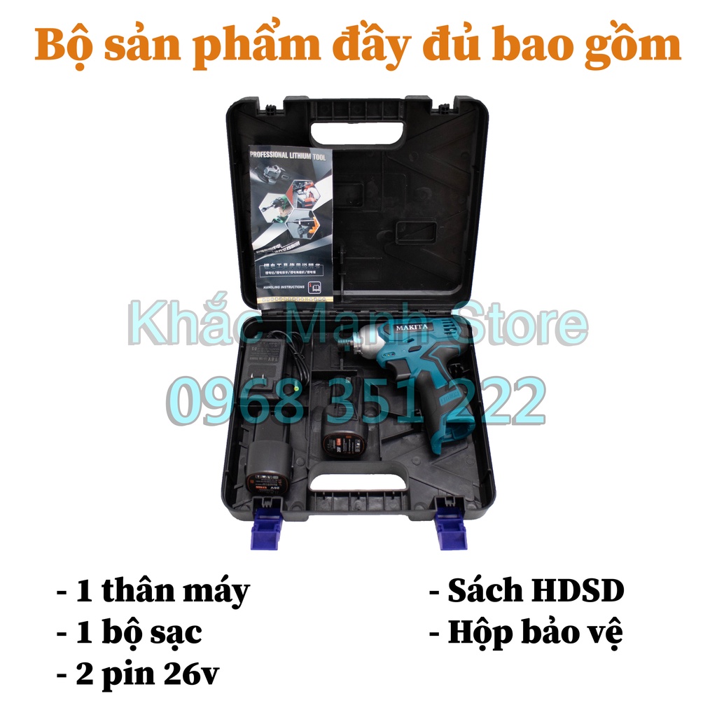 Máy Chuyên Bắn Vít MAKITA Pin 4 cell 26v, Có búa