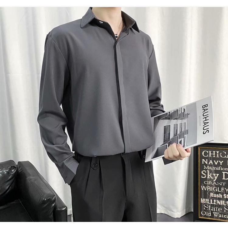 Áo Sơ Mi dài tay nam xuân hè băng lụa ẩn nút phiên bản hàn quốc cao cấp ý nghĩa áo sơ mi công sở xếp nếp giản dị