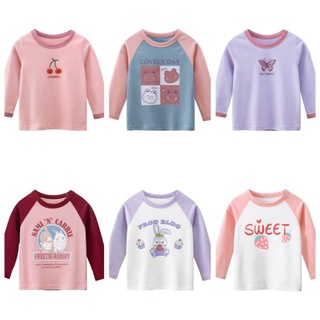 Áo thun bé gái 27HOME áo dài tay chất cotton cho bé in hình dễ thương