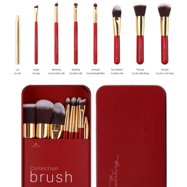 [CHÍNH HÃNG] Hộp Cọ Trang Điểm Cá Nhân 8 Cây Vacosi My Darling Travel Brush Set BC24