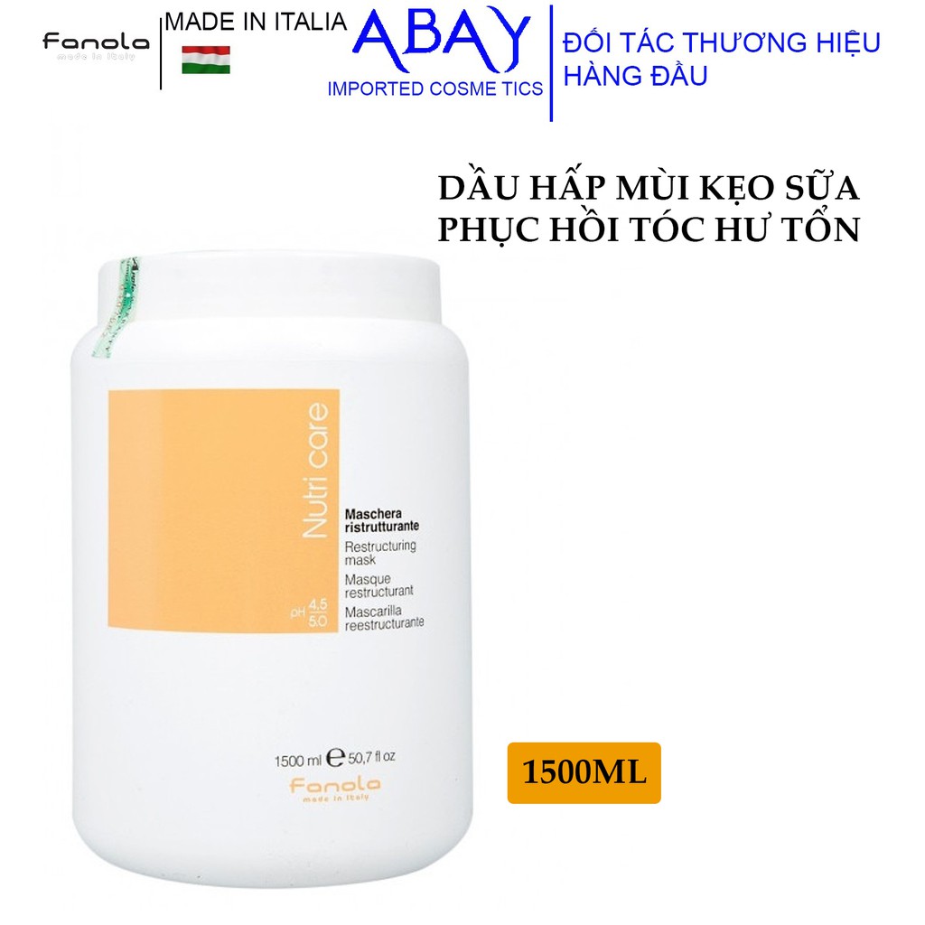 Mặt nạ ủ tóc (Dầu hấp) Fanola Nutricare Restructuring Mask mùi kẹo sữa siêu mềm mượt, phục hồi tóc khô hư tổn Ý 1500ml