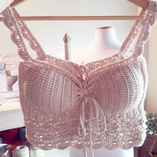 Áo len móc yếm ống thắt nơ Bikini len móc