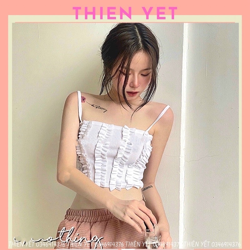 Áo hai dây XẾP NHÚNG nữ croptop PC alohashop91