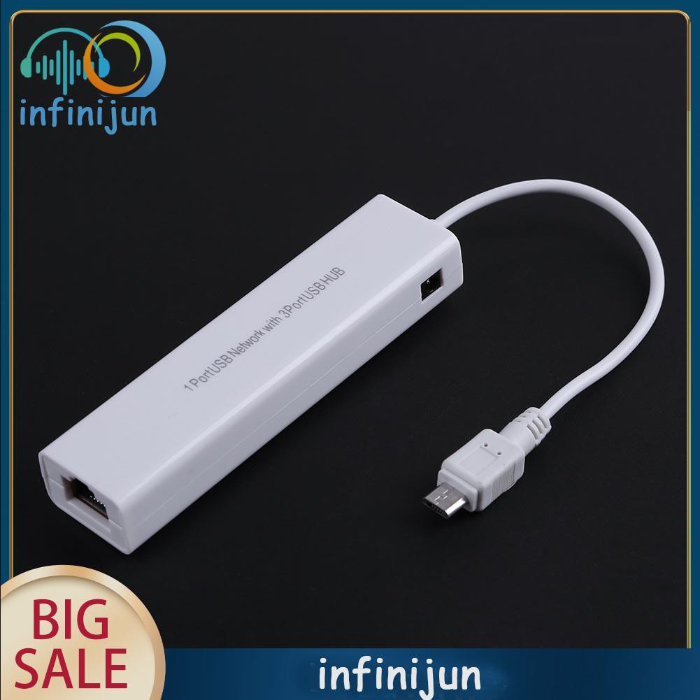 Bộ Chia 3 Cổng Usb 2.0 10 / 100mb Micro Usb Sang Rj45 Lan