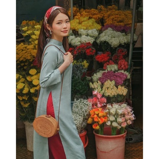 Set áo dài rosemary lụa tây thi xanh ngọc