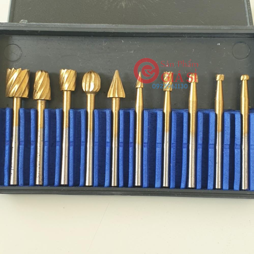 Bộ 10 đầu mũi mài khắc làm gỗ lũa cán 3mm hàng hộp cao cấp ❤️freeship❤️