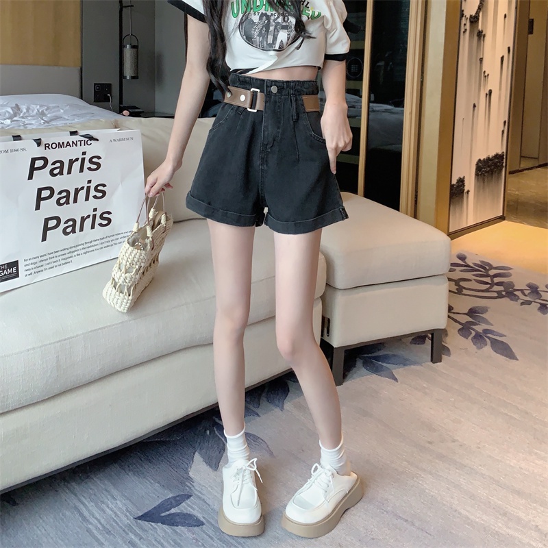 COZOK Quần Short denim Lưng Cao Ống Rộng Thời Trang Dễ Phối Đồ