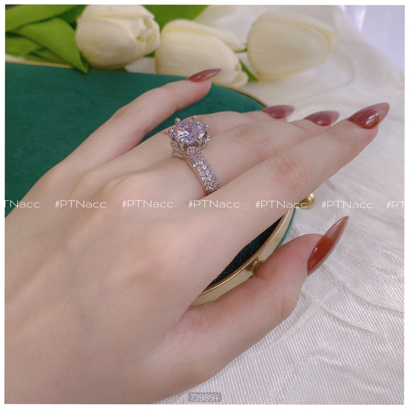 Nhẫn xi bạch kim dáng nhỏ, đế vương miện đính full soàn .PTNACC.