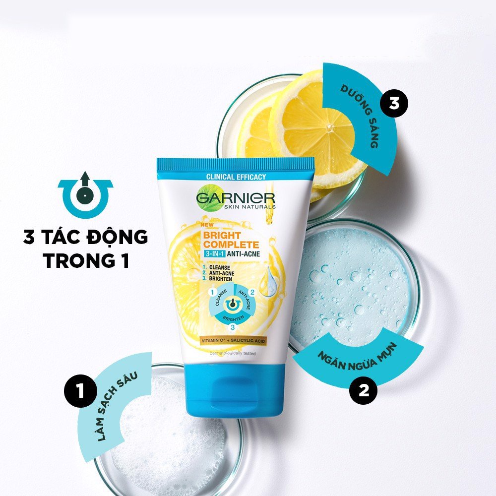 Garnier Sữa rửa mặt Skin naturals Bright complete Anti - Acne Cleansing foam