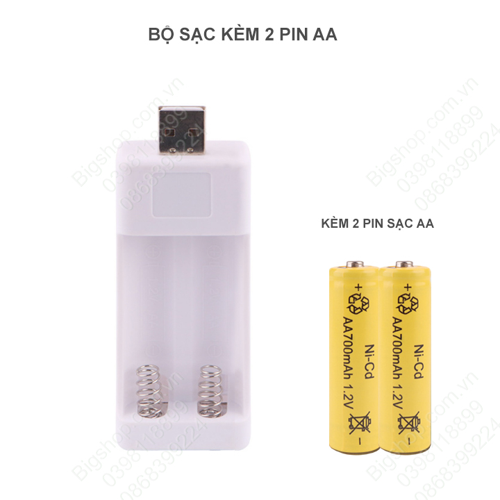 Bộ 2 pin sạc AA hoặc AAA kèm Bộ sạc pin đôi cổng USB (Hàng có sẵn)